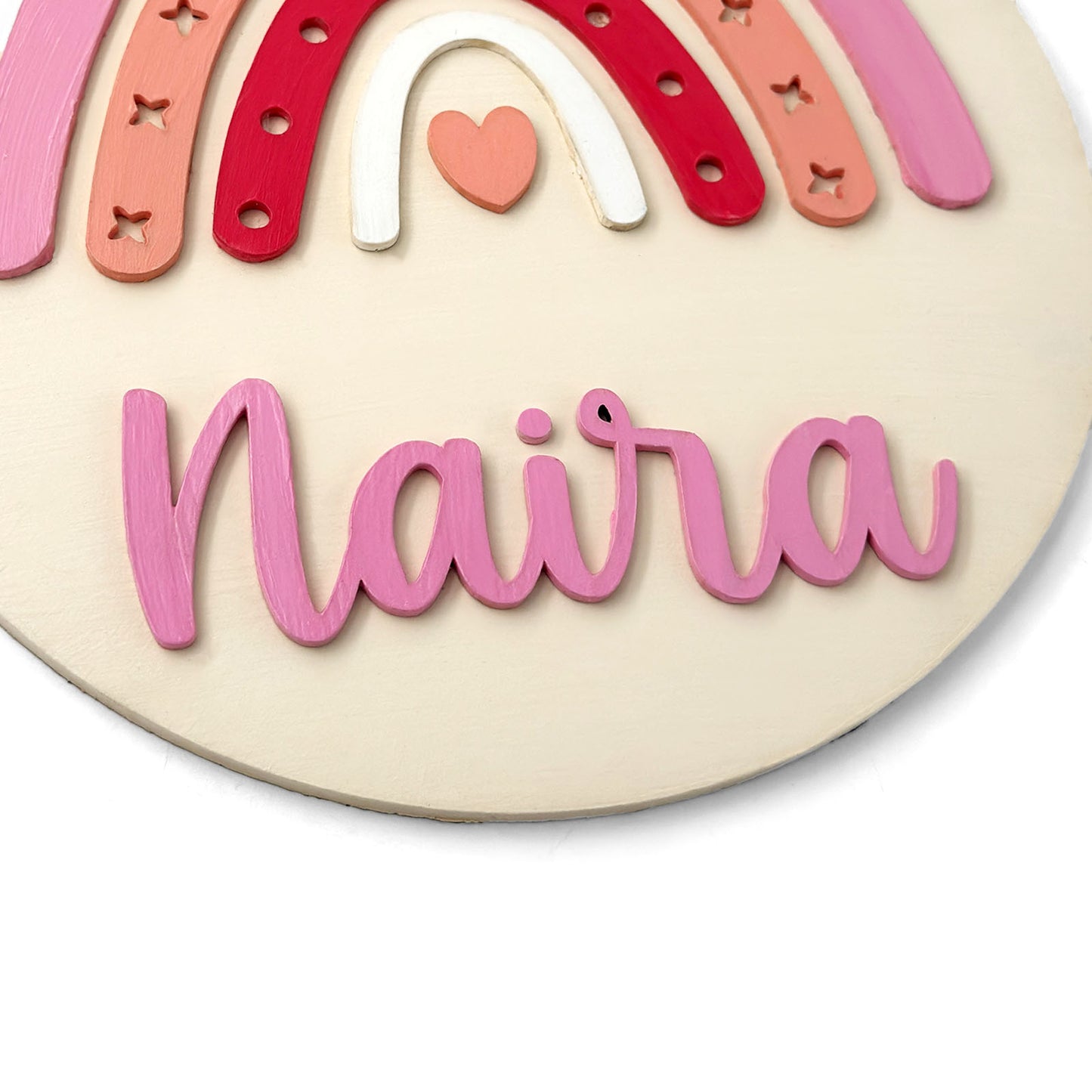 Rainbow Themed Hand-Painted Wooden Round Kids Name Plate - Design 2