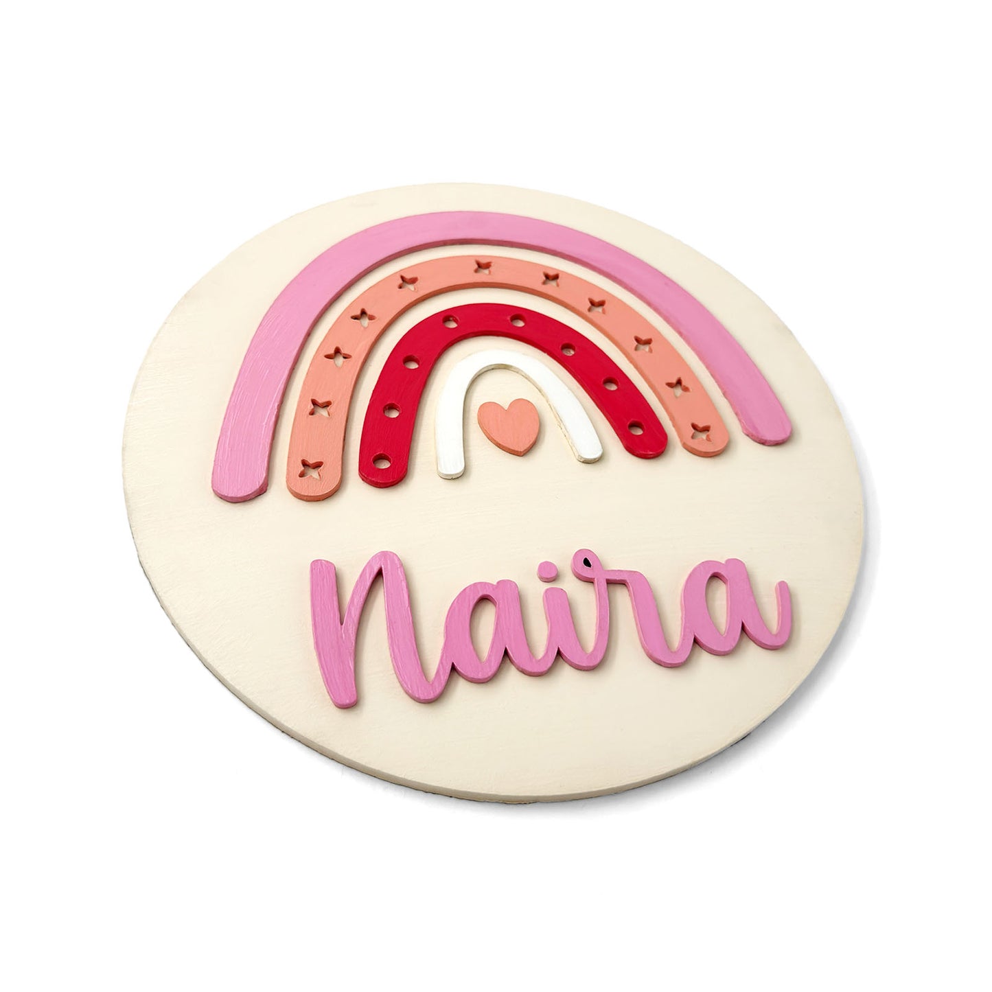Rainbow Themed Hand-Painted Wooden Round Kids Name Plate - Design 2