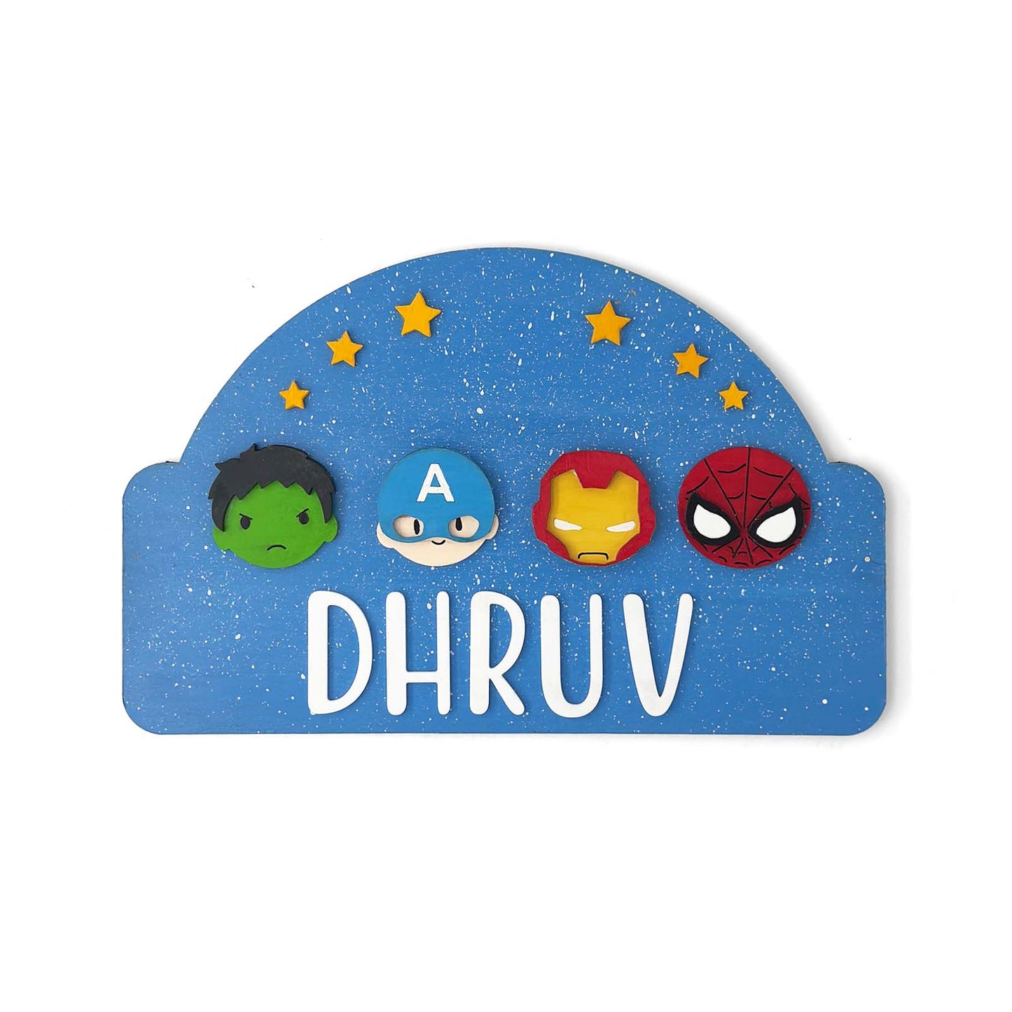 Superheroes Avengers Themed Hand-Painted Wooden Arch-Shaped Kids Name Plate