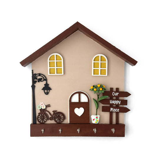 Personalised Hand-Painted Wooden Hut Key Holder - Brown