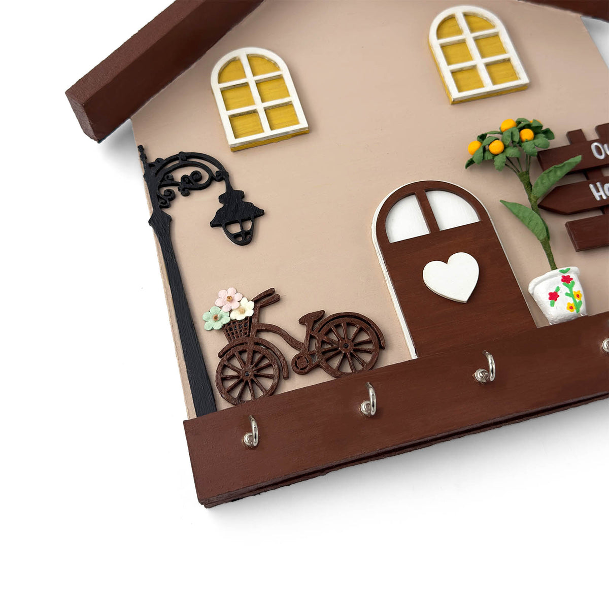 Personalised Hand-Painted Wooden Hut Key Holder - Brown