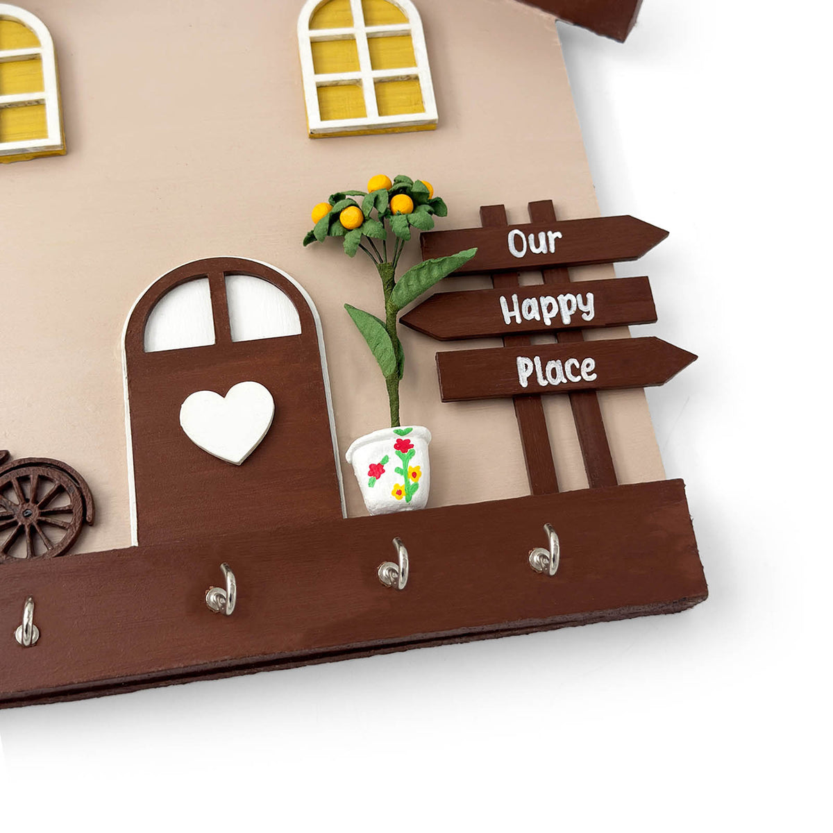 Personalised Hand-Painted Wooden Hut Key Holder - Brown