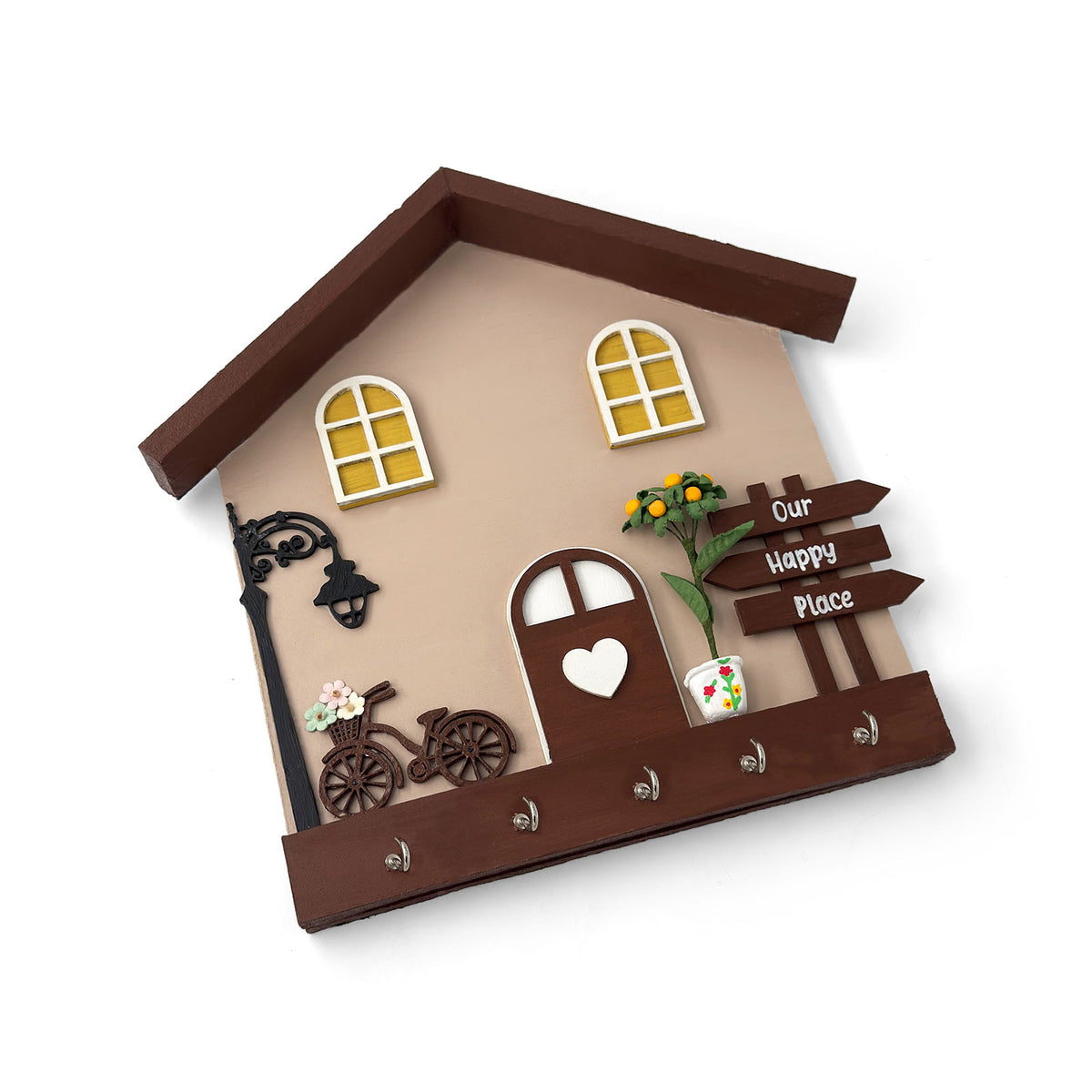 Personalised Hand-Painted Wooden Hut Key Holder - Brown