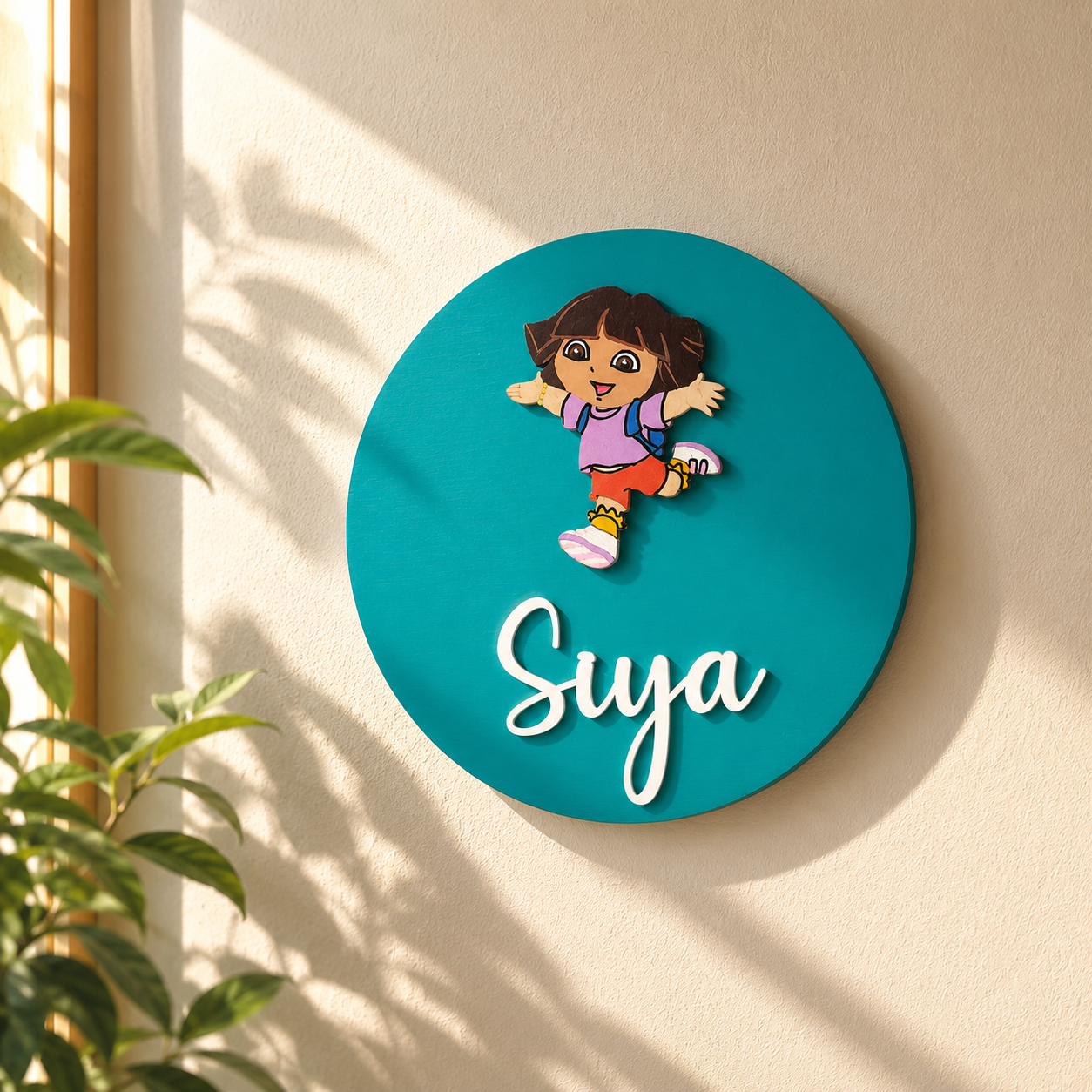 Dora The Explorer Themed Hand-Painted Wooden Name Plate For Kids