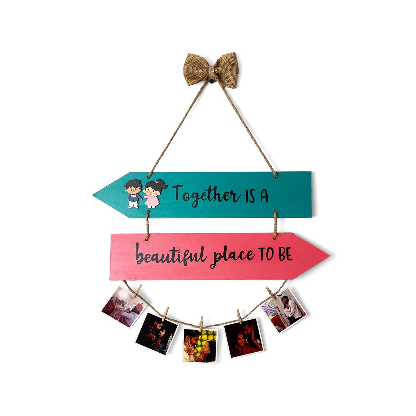 Together Is A Beautiful Place To Be Hand-Painted Wooden Photo Holder - Teal & Pink