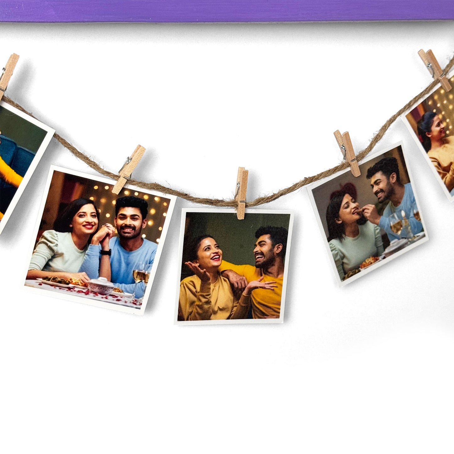 Happy Anniversary Hand-Painted Wooden Photo Holder - Pink & Purple