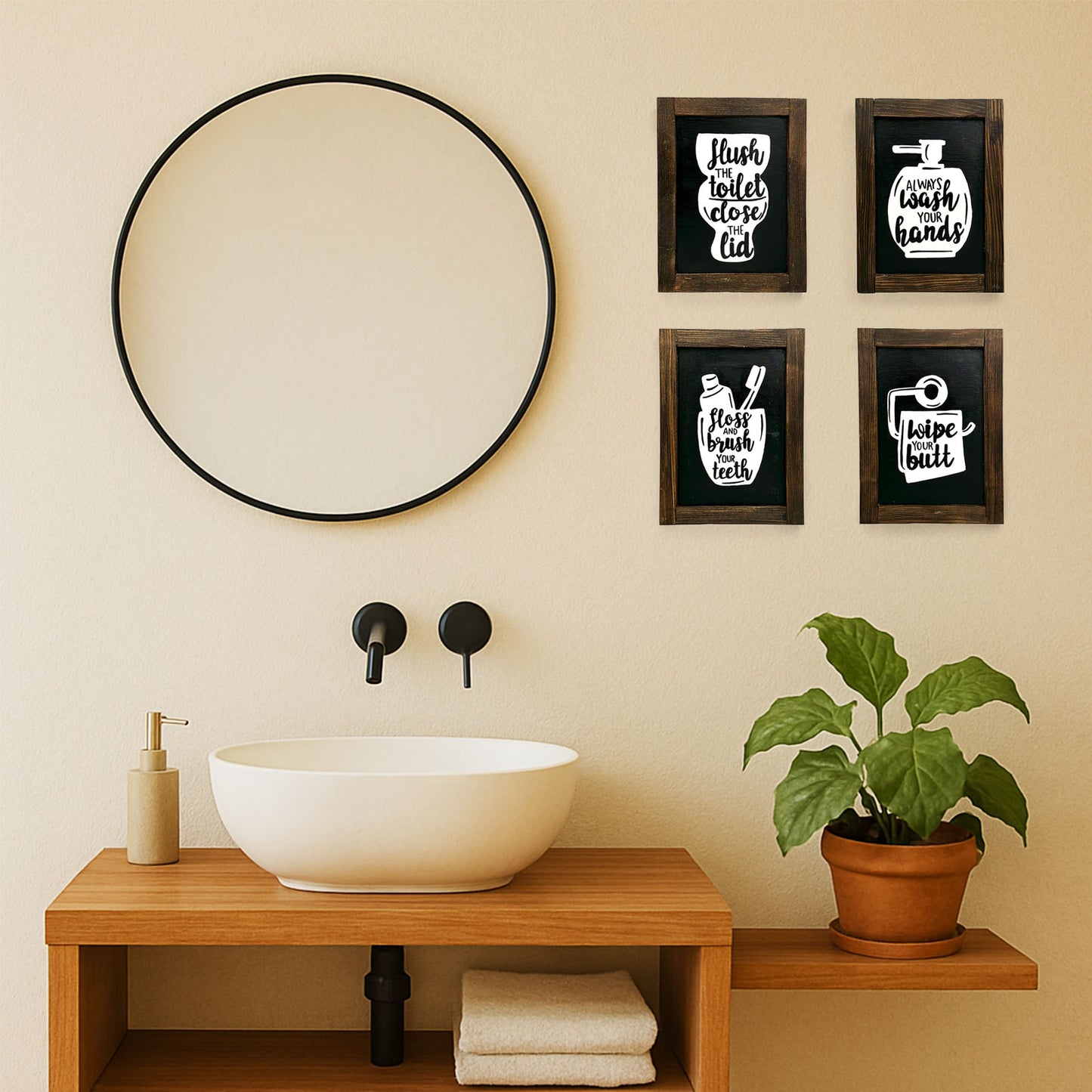Hand-Painted Wooden Washroom Frame Combo Of 4