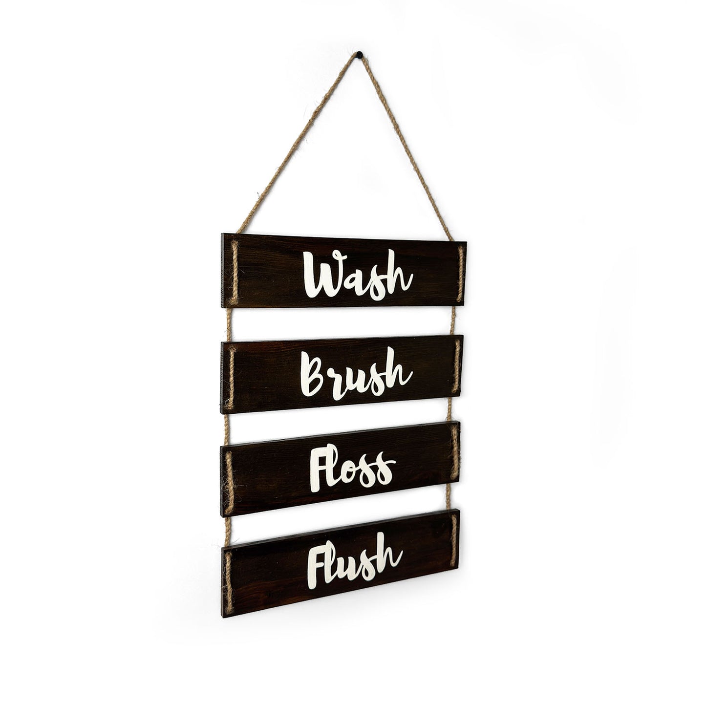 Wash Brush Floss Flush Hand-Painted Wooden Washroom Plank Hanging