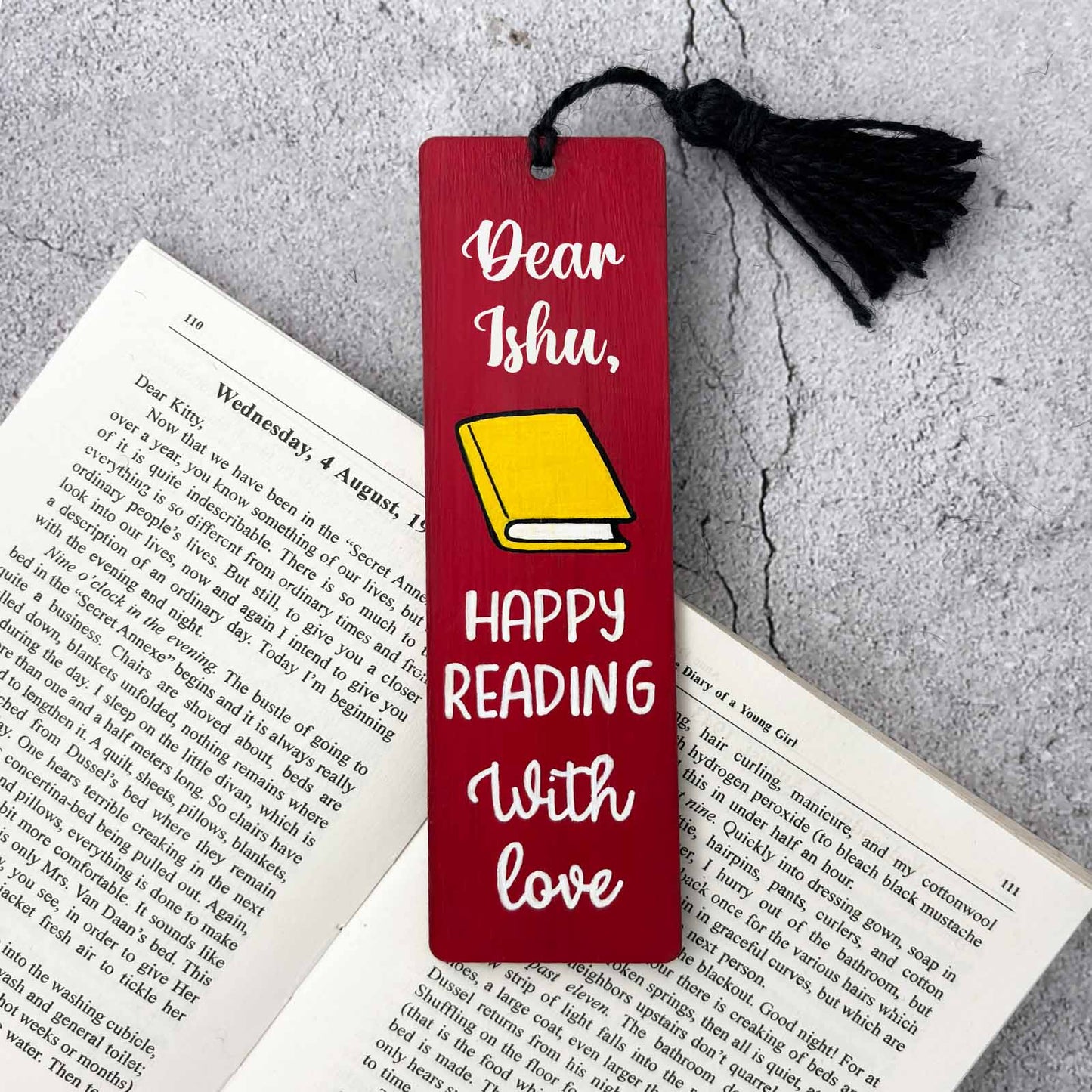 Personalised Hand-Painted Wooden Bookmark With Book