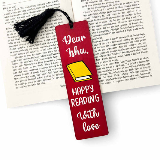 Personalised Hand-Painted Wooden Bookmark With Book