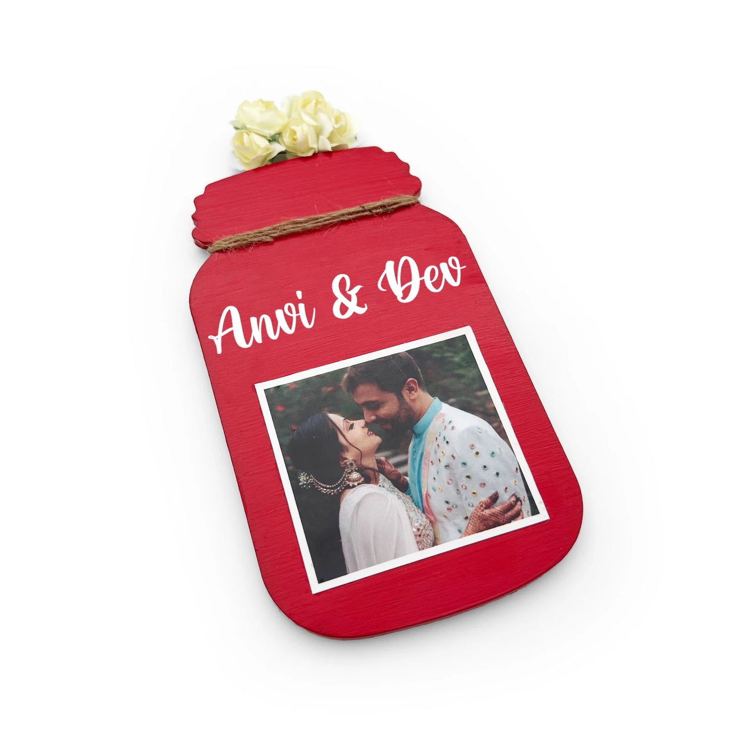 Personalised Hand-Painted Wooden Jar Fridge Magnet With Photo - Red