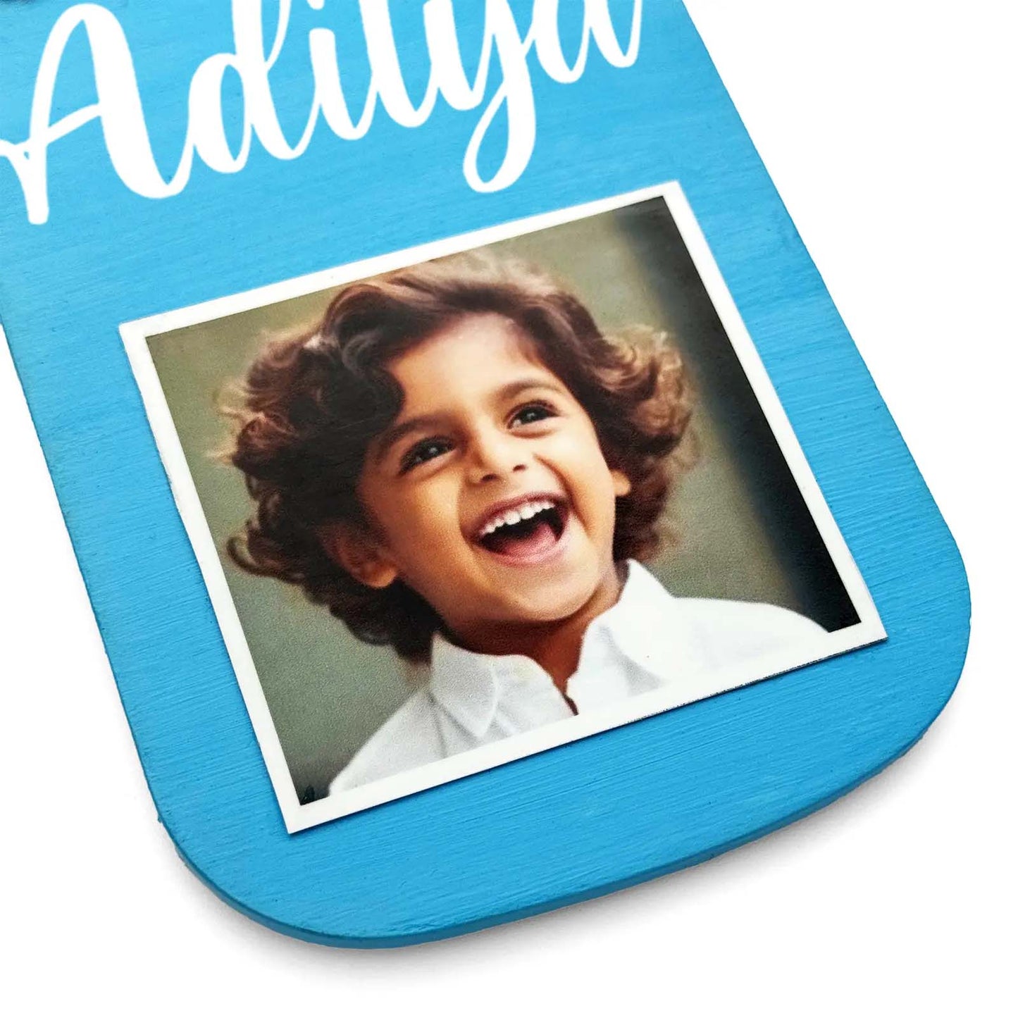 Personalised Hand-Painted Wooden Jar Fridge Magnet With Photo - Blue