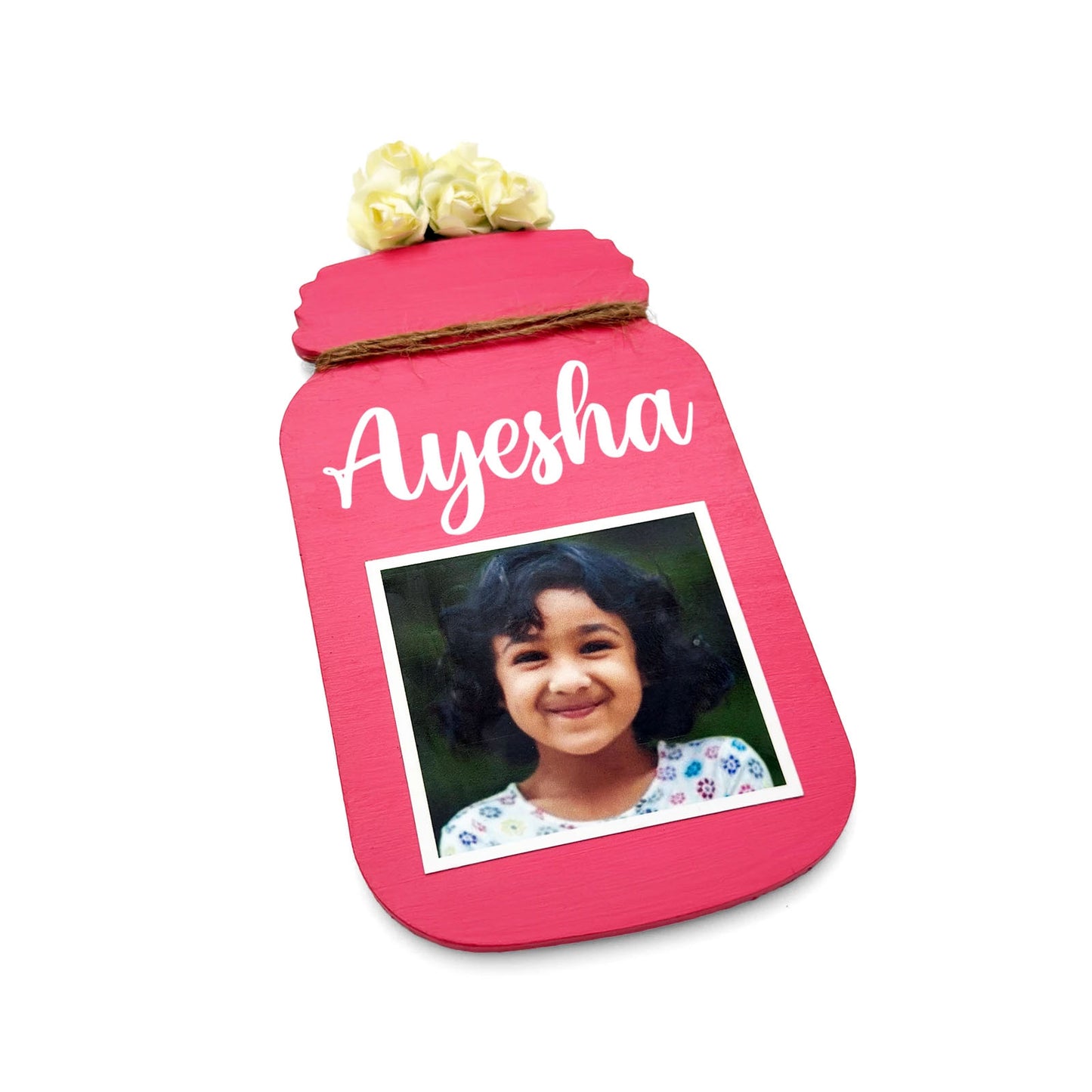 Personalised Hand-Painted Wooden Jar Fridge Magnet With Photo - Pink
