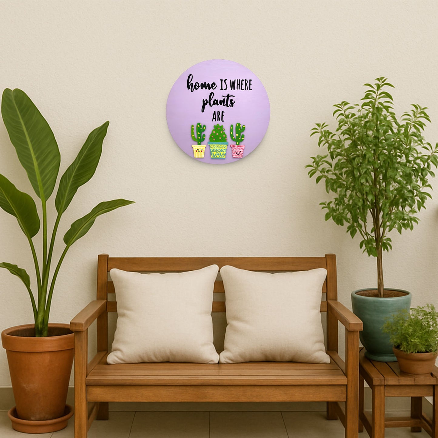 Home Is Where Plants Are Hand-Painted Wooden Wall Hanging