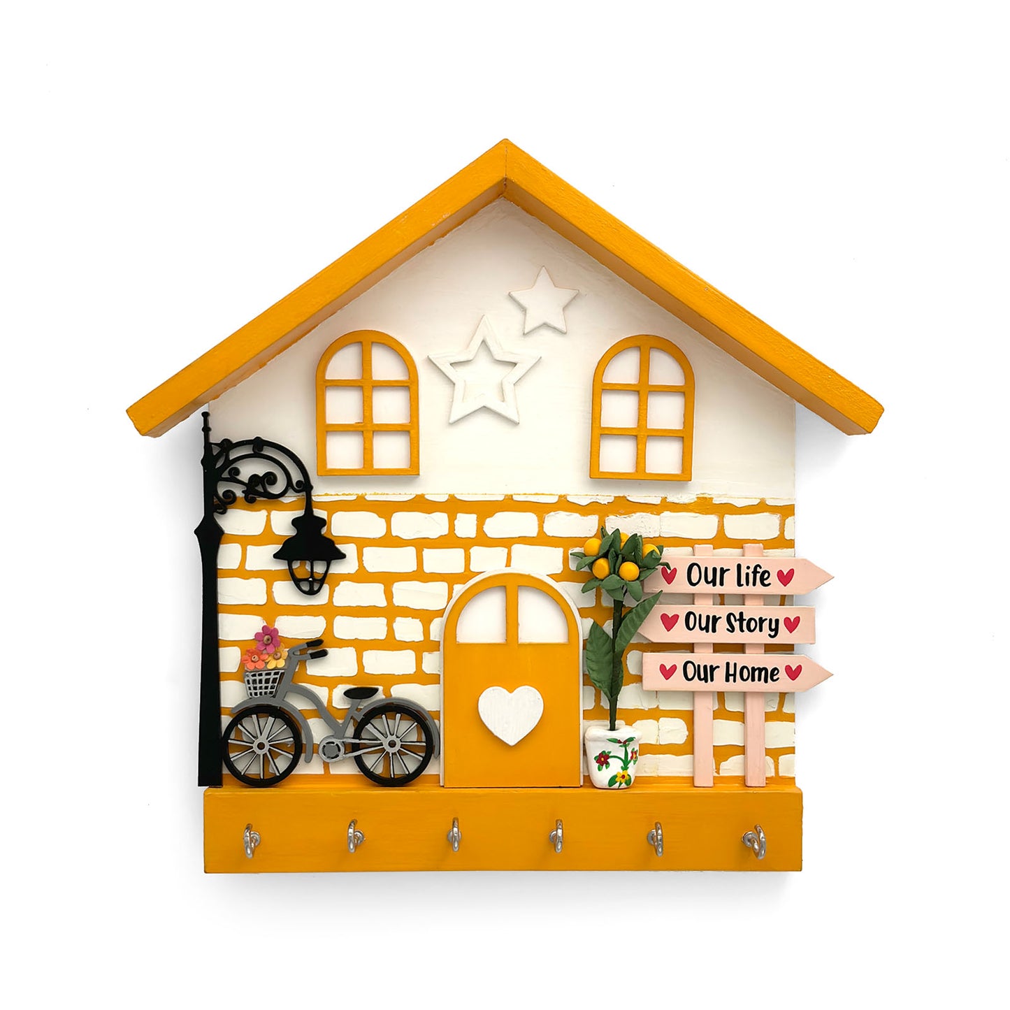 Personalised Hand-Painted Wooden Hut Key Holder With Bricks Texture