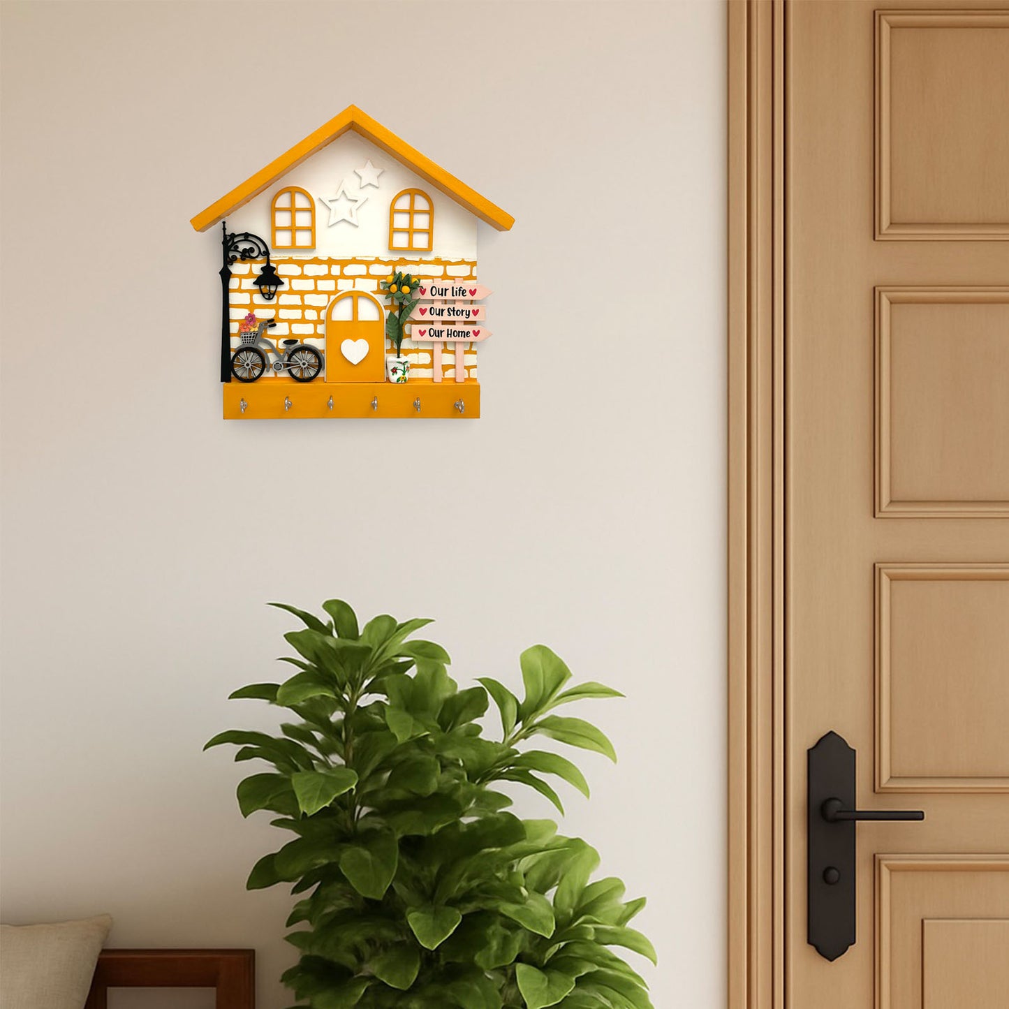 Personalised Hand-Painted Wooden Hut Key Holder With Bricks Texture