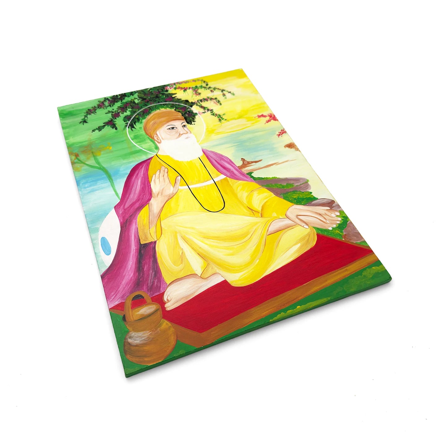 Guru Nanak Dev Ji Hand-Painted Wooden Wall Hanging