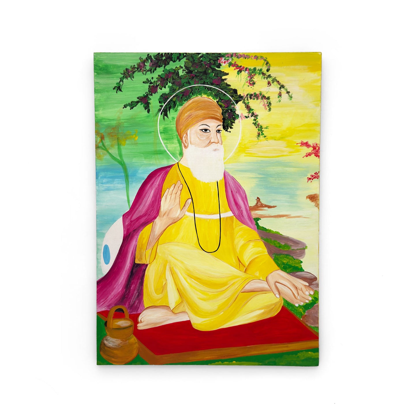 Guru Nanak Dev Ji Hand-Painted Wooden Wall Hanging