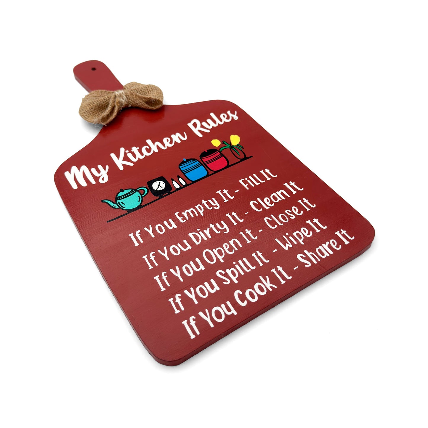 My Kitchen Rules Hand-Painted Wooden Chopping Board Kitchen Wall Hanging - Brown