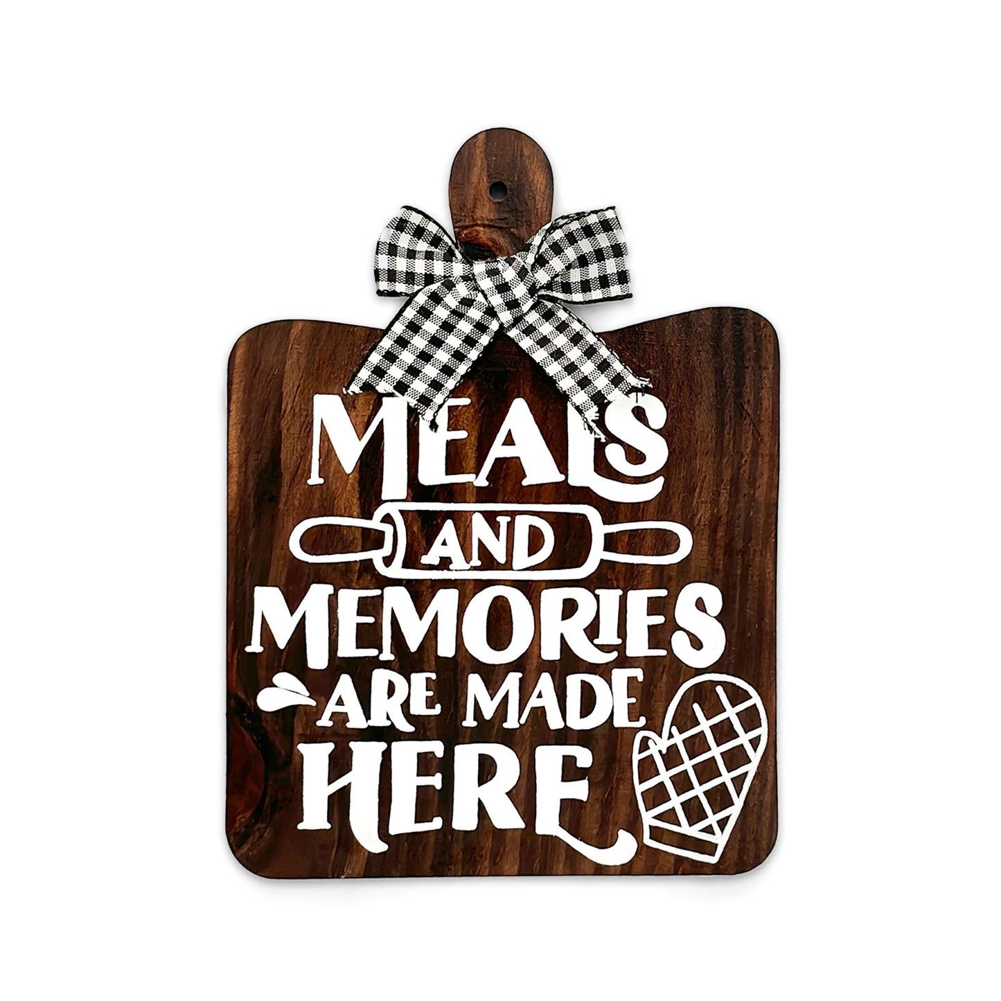 Meals And Memories Are Made Here Hand-Painted Wooden Chopping Board Kitchen Wall Hanging - Wooden Finish