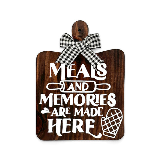 Meals And Memories Are Made Here Hand-Painted Wooden Chopping Board Kitchen Wall Hanging - Wooden Finish