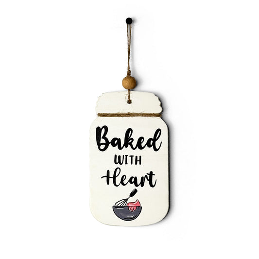 Baked With Heart Hand-Painted Wooden Jar Kitchen Wall Hanging - White