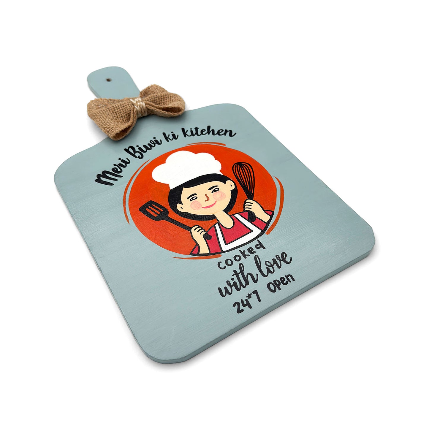 Meri Biwi Ki Kitchen Hand-Painted Wooden Chopping Board Kitchen Wall Hanging - Grey