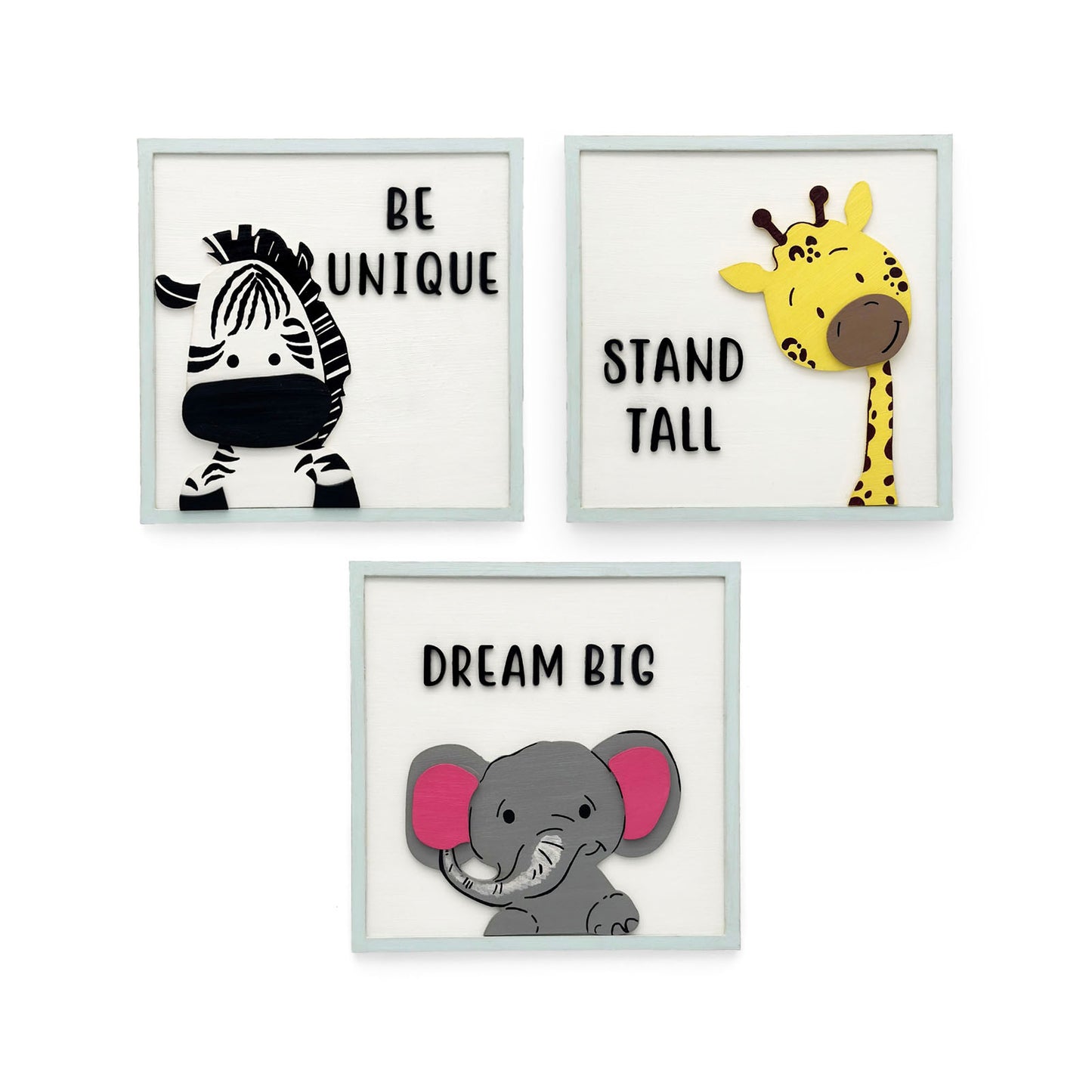 Animal Themed Hand-Painted Wooden Kids Wall Frame Combo of 3