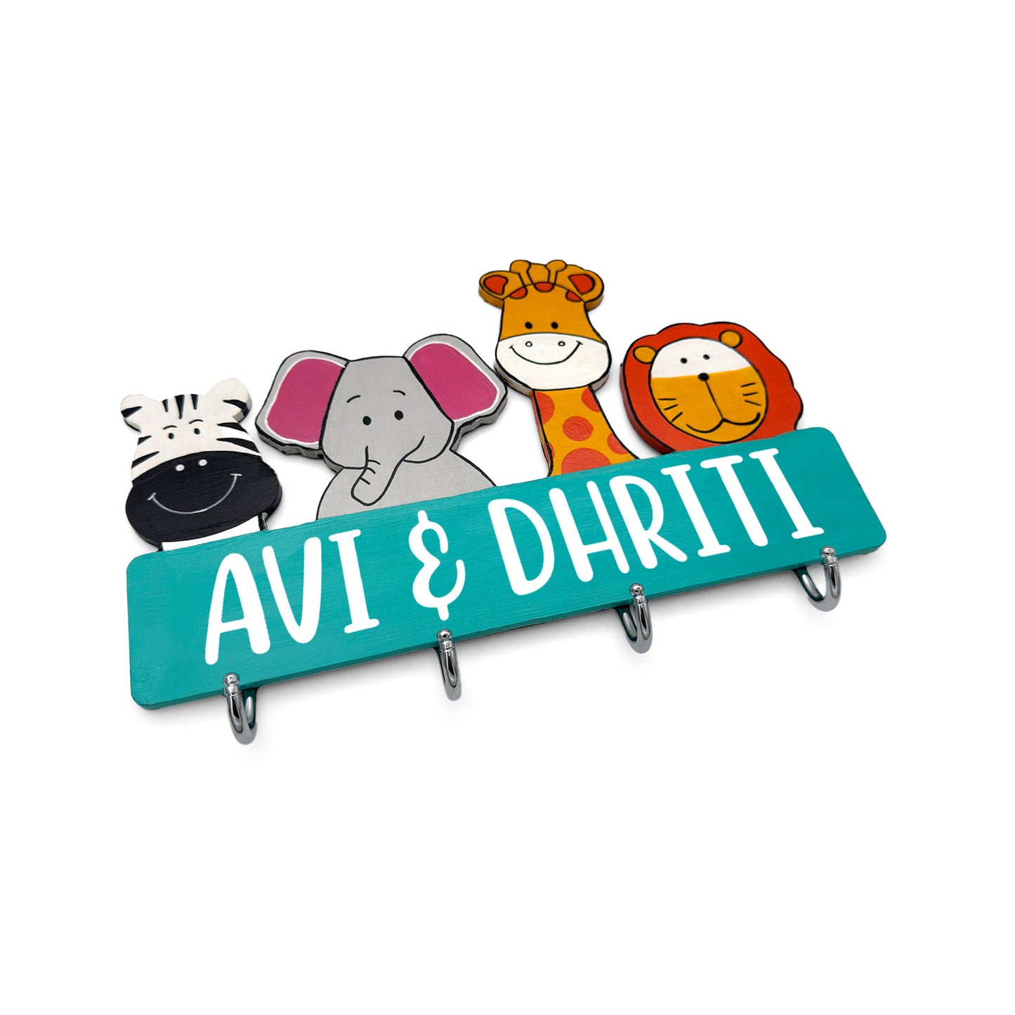 Personalised Animal Themed Hand-Painted Wooden Kids Wall Hanger