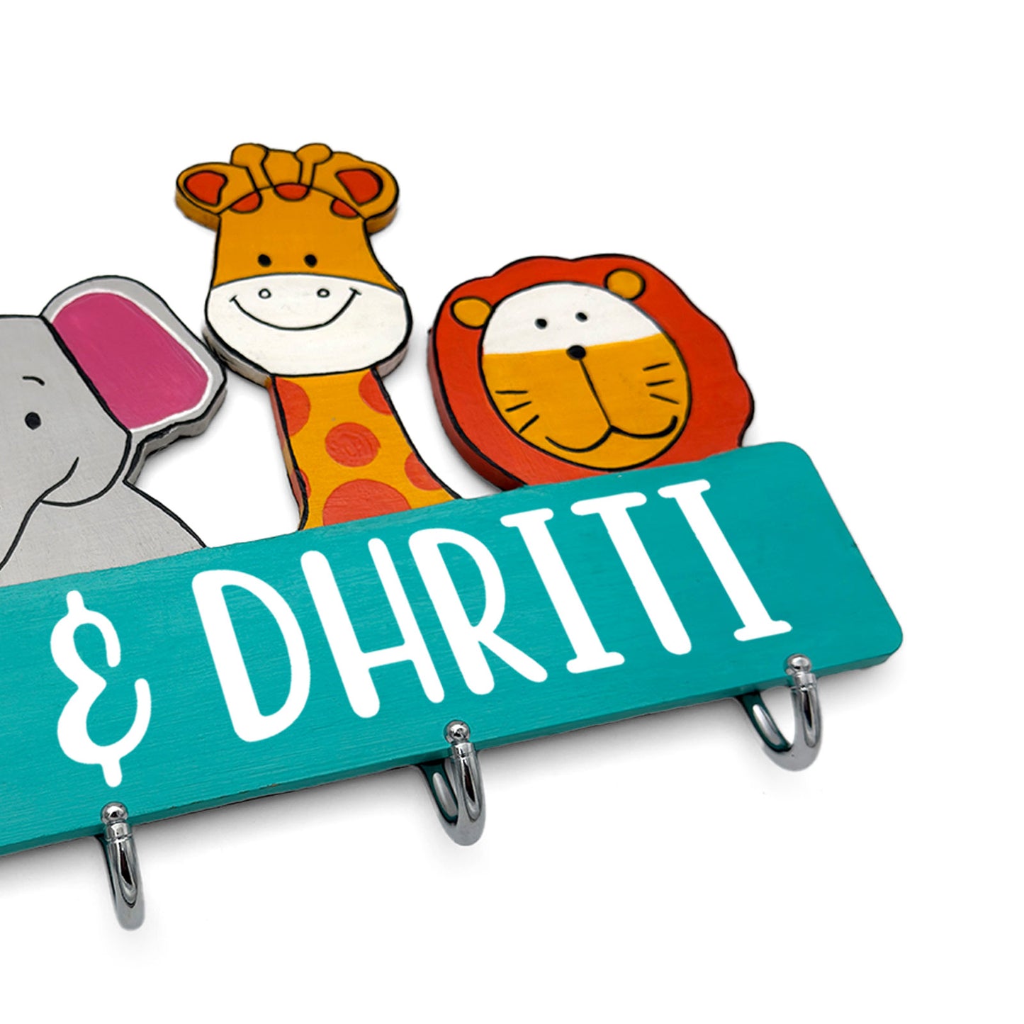 Personalised Animal Themed Hand-Painted Wooden Kids Wall Hanger