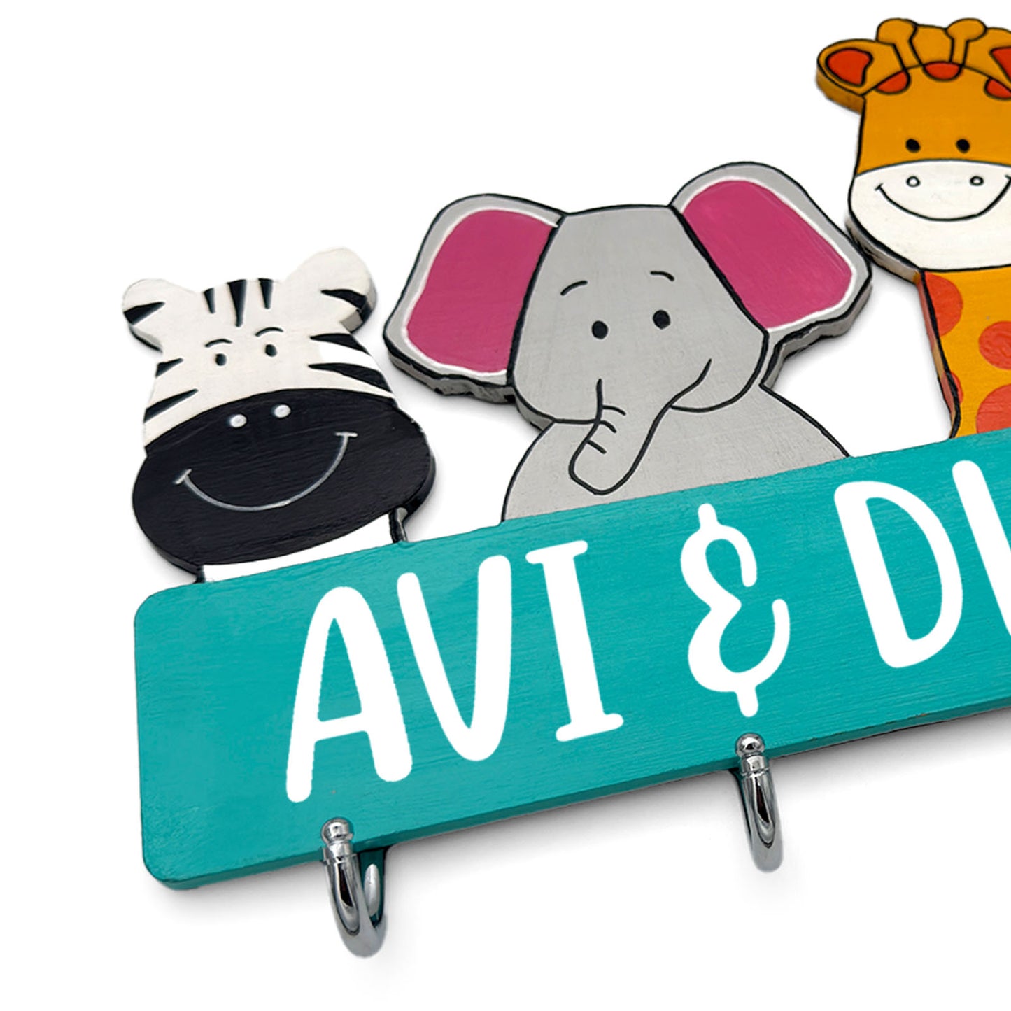 Personalised Animal Themed Hand-Painted Wooden Kids Wall Hanger