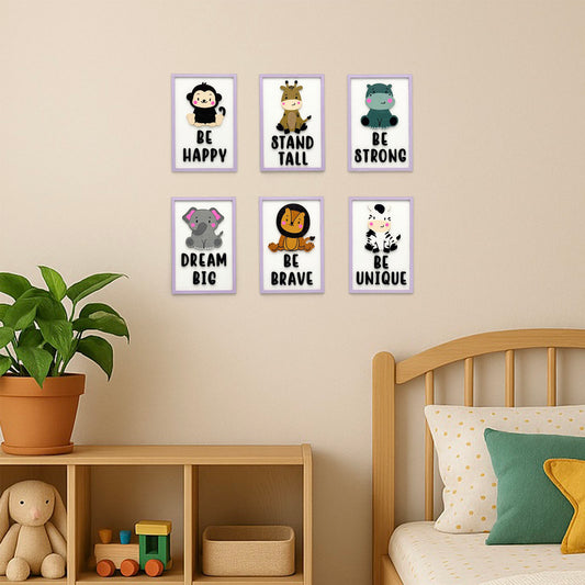 Animal Themed Hand-Painted Wooden Kids Wall Frame Combo of 6