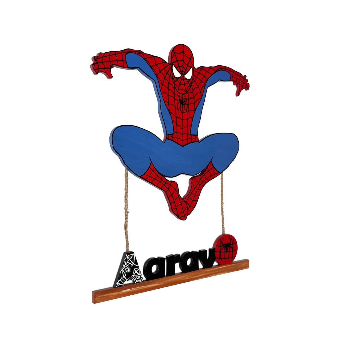 Spiderman Themed Hand-Painted Wooden Kids Name Plate