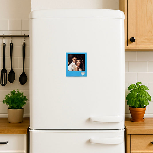 Hand-Painted Wooden Photo Frame Fridge Magnet - Blue