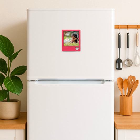 Hand-Painted Wooden Photo Frame Fridge Magnet - Pink