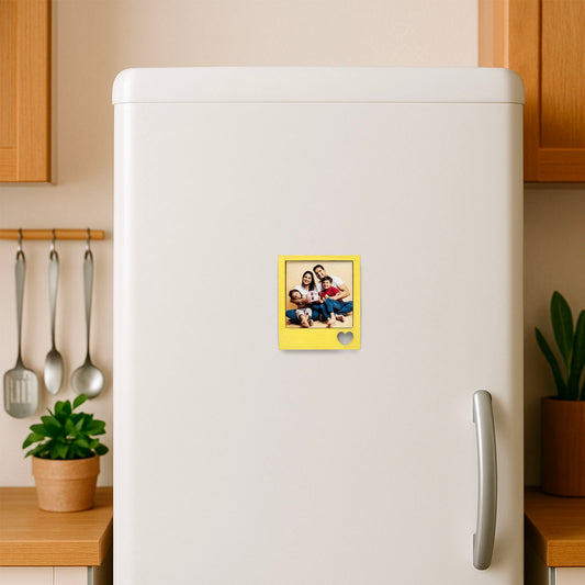 Hand-Painted Wooden Photo Frame Fridge Magnet - Yellow