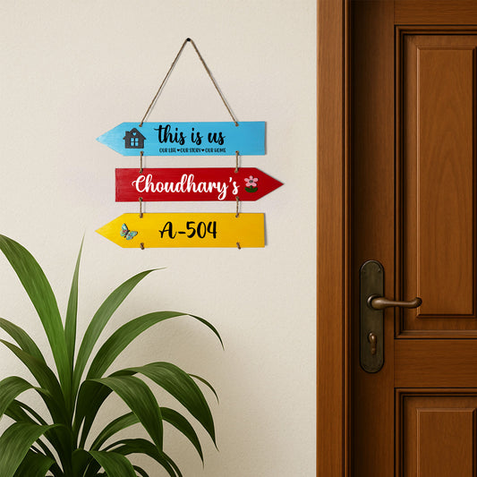 This Is Us Our Life Our Story Our Home  Hand-Painted Wooden Arrow Plank Name Plate For Home - Three Planks
