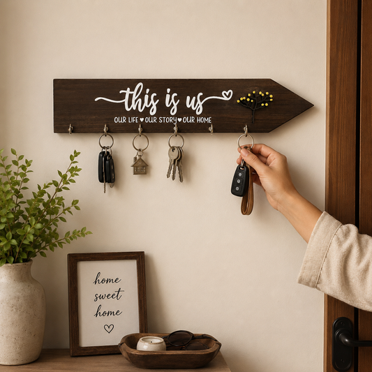 Hand-Painted Wooden Arrow Key Holder - This Is Us