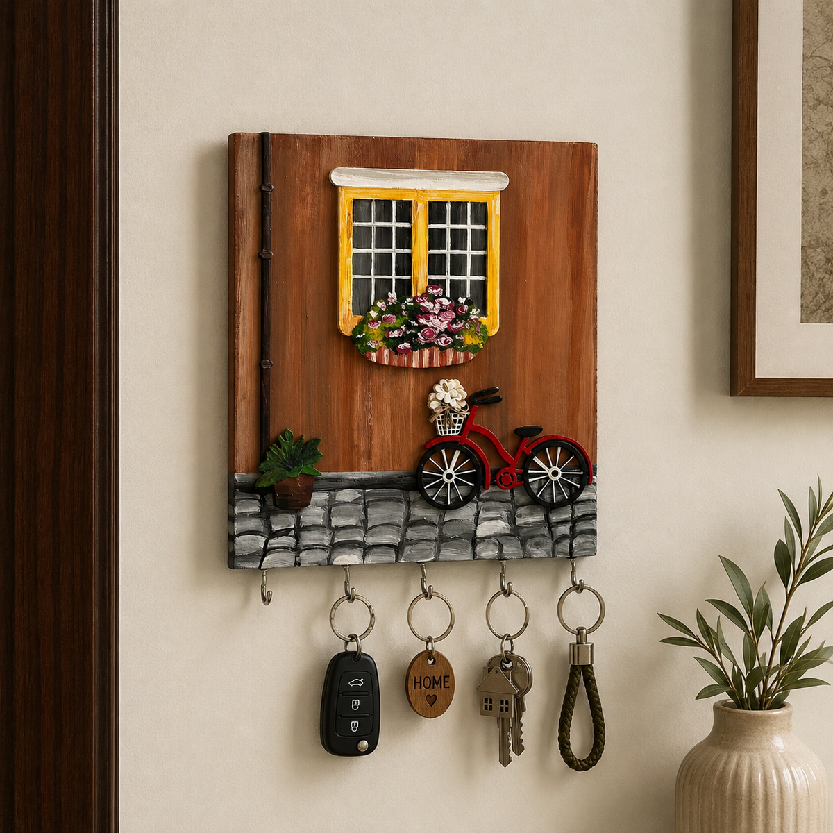 Hand-Painted Wooden Key Holder - Blooming Path