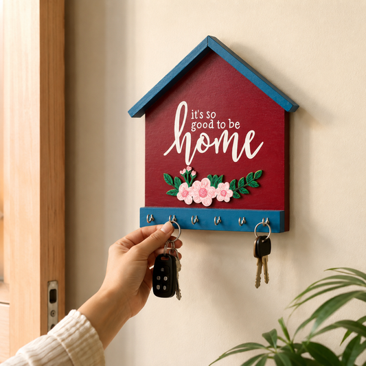 Hand-Painted Wooden Hut Key Holder -  It's So Good To Be Home