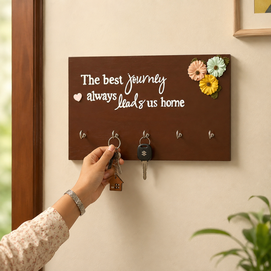 Hand-Painted Wooden Key Holder - The Best Journey Always Leads Us Home