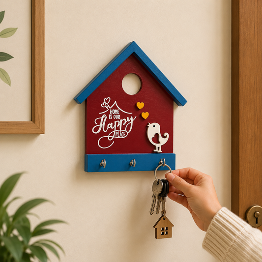 Hand-Painted Wooden Hut Key Holder -  Home Is Our Happy Place