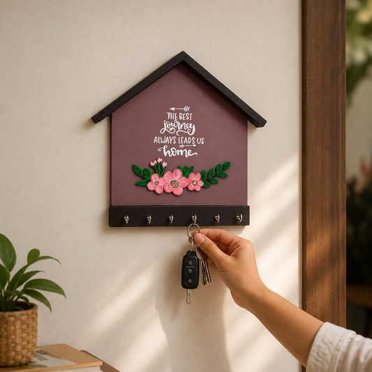 Hand-Painted Wooden Hut Key Holder - The Best Journey Always Leads Us Home