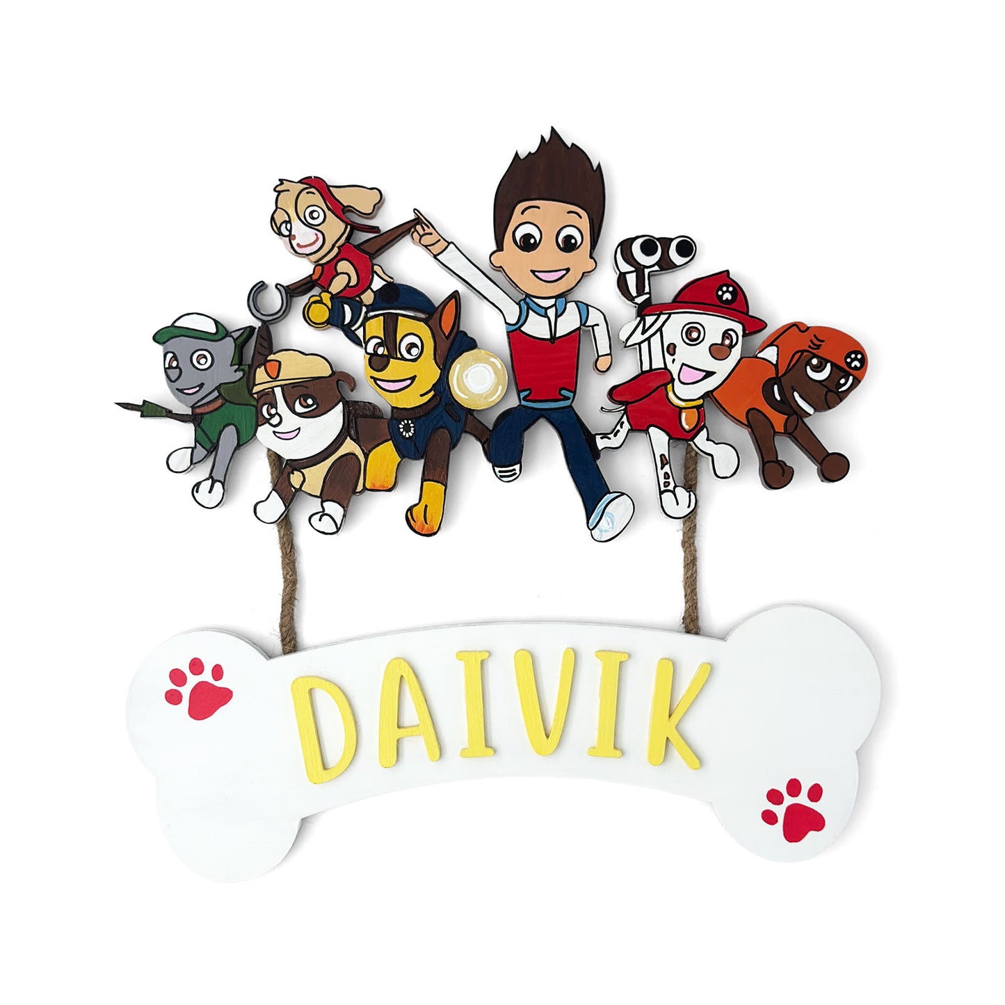 Paw Patrol Themed Hand-Painted Wooden Kids Name Plate - Design 1