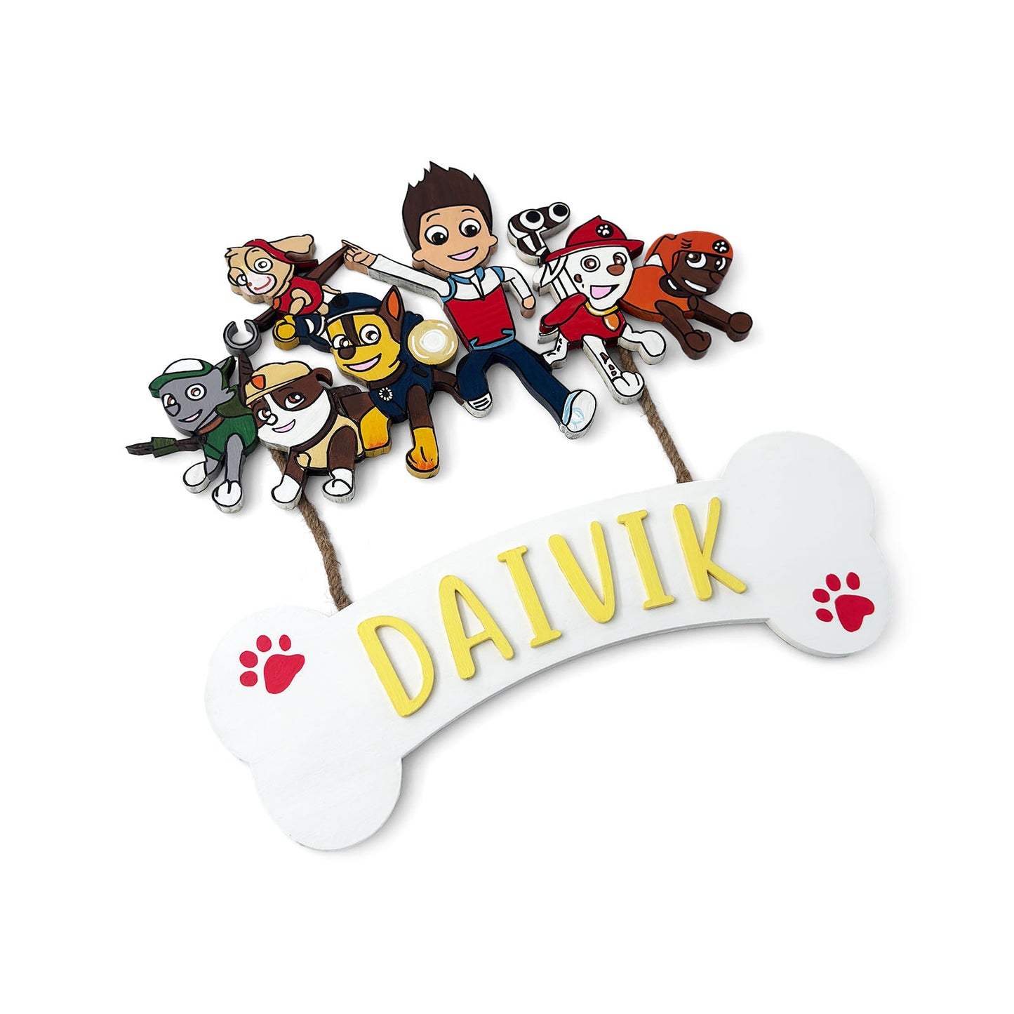 Paw Patrol Themed Hand-Painted Wooden Kids Name Plate - Design 1