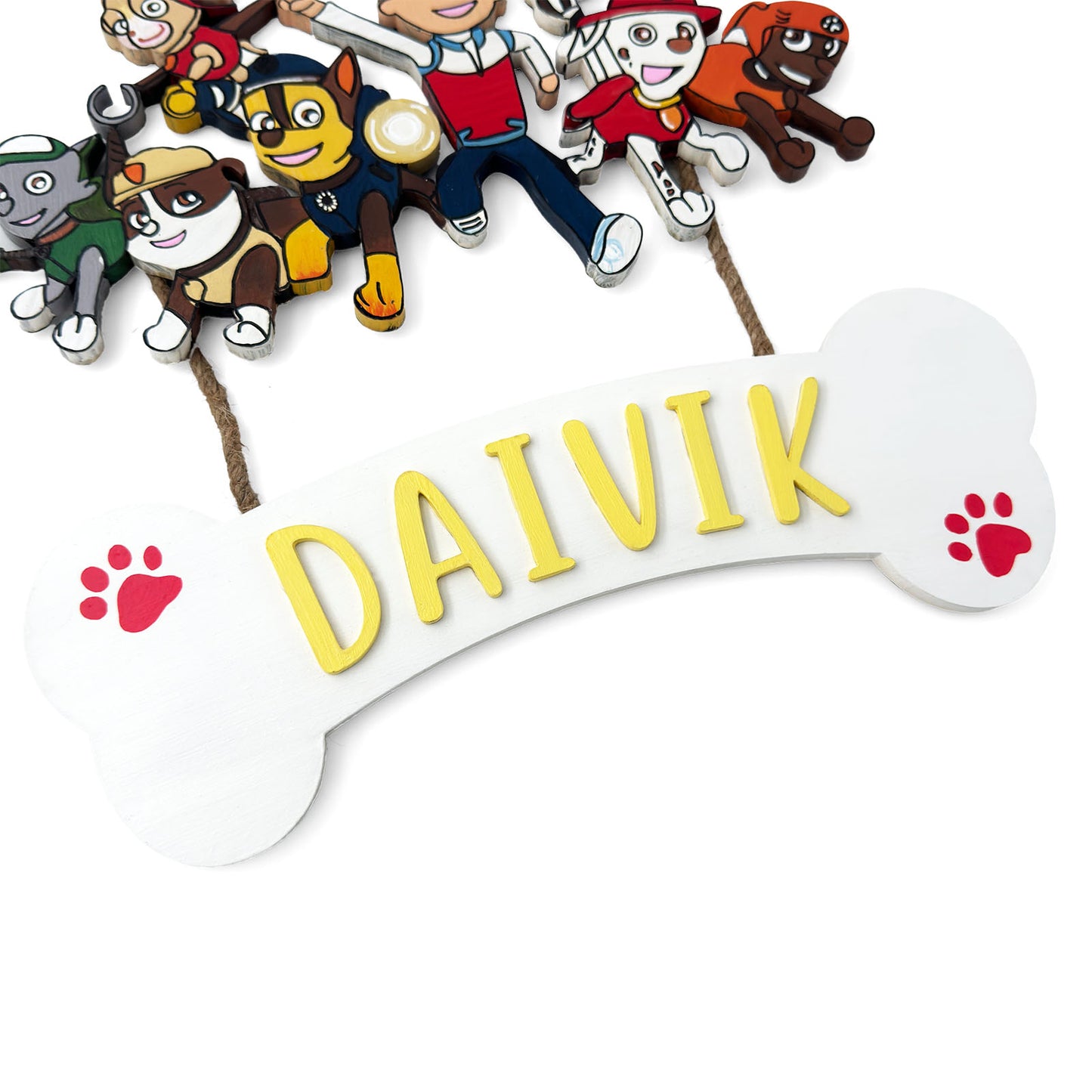 Paw Patrol Themed Hand-Painted Wooden Kids Name Plate - Design 1