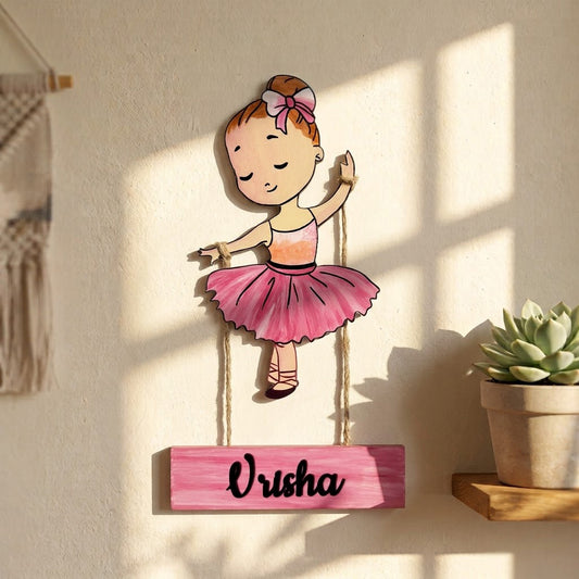 Doll Themed Hand-Painted Wooden Kids Name Plate