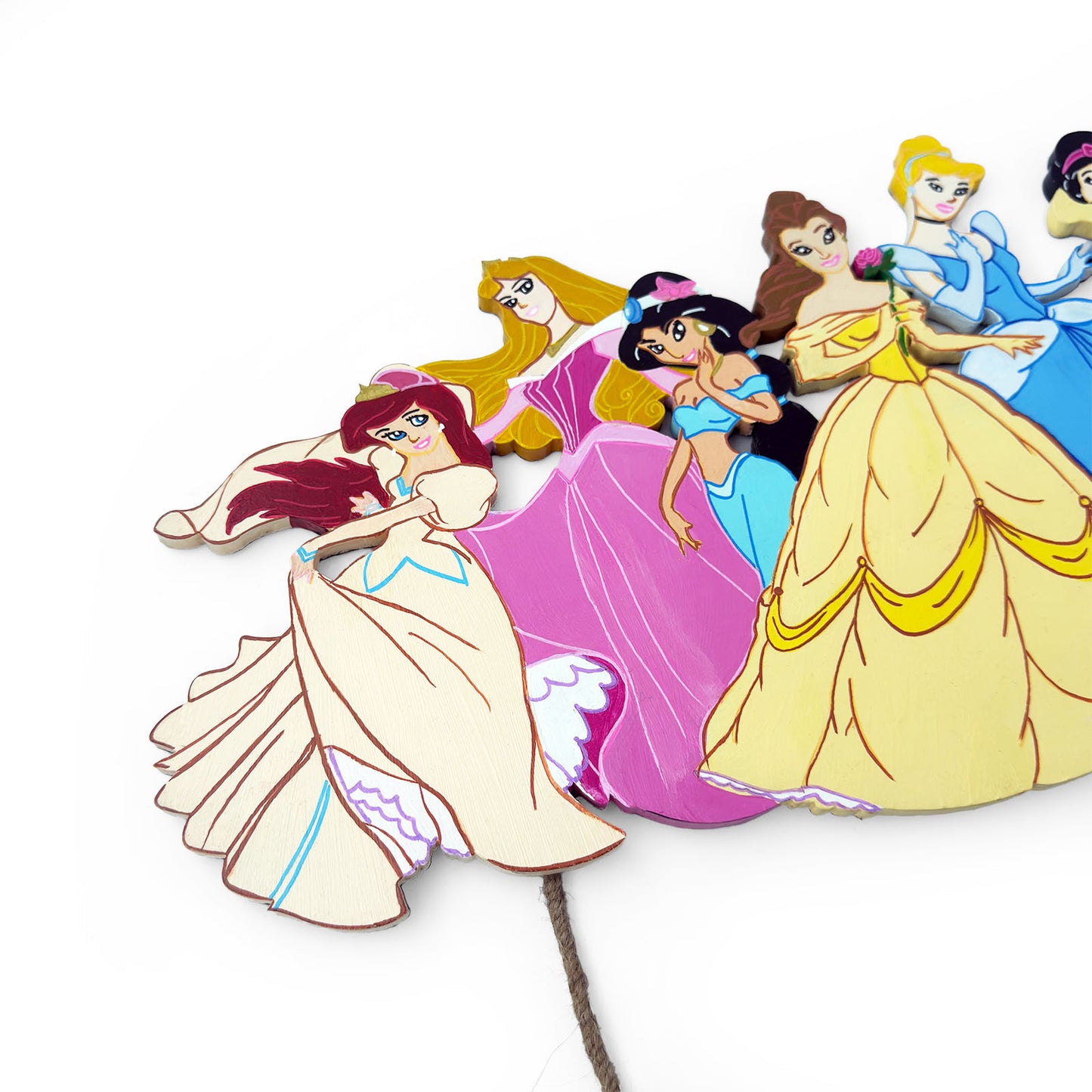 Disney Princess Themed Hand-Painted Wooden Kids Name Plate - Design 1