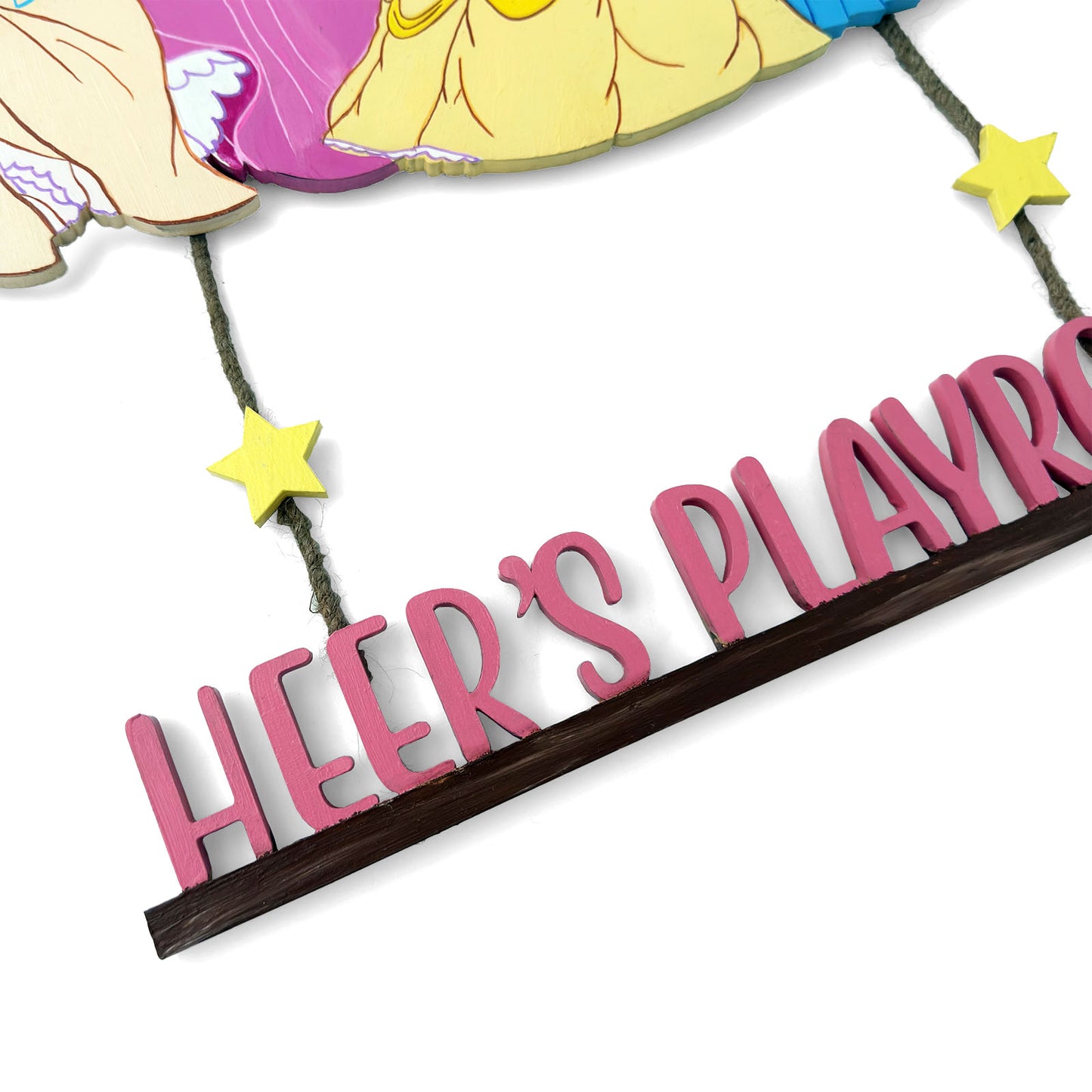 Disney Princess Themed Hand-Painted Wooden Kids Name Plate - Design 1