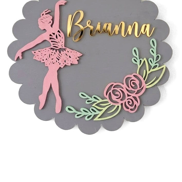 Dance Themed Hand-Painted Wooden Scalloped Cloud Kids Name Plate - Design 1